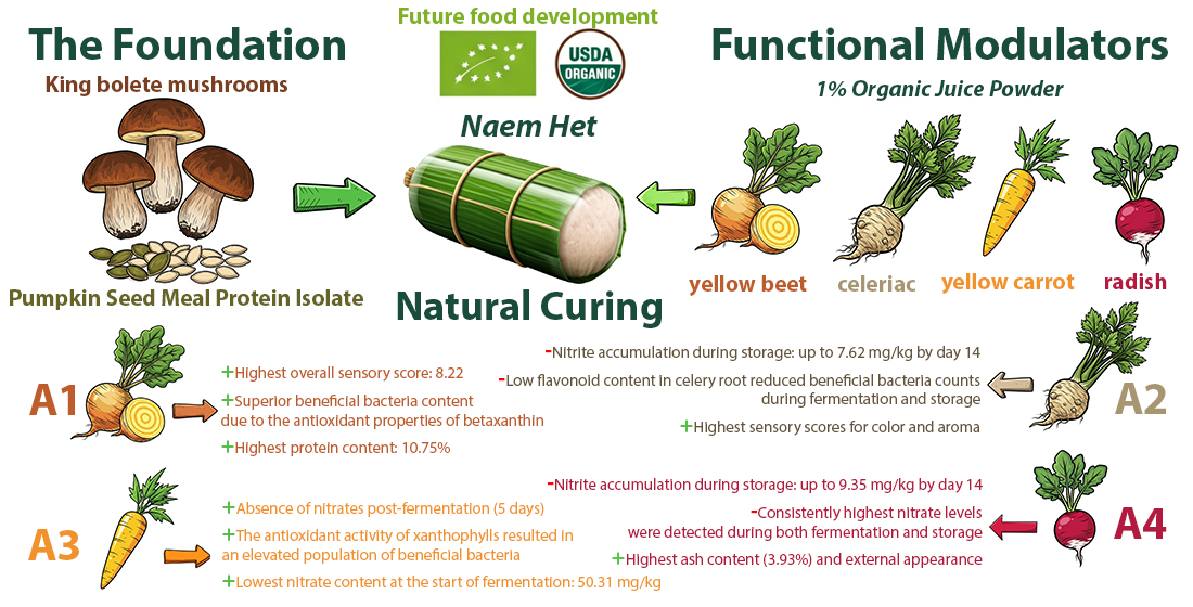 Biochemical variability of vegetable juice powders: a key factor in modulating the physicochemical properties and safety profile of vegan fermented sausages