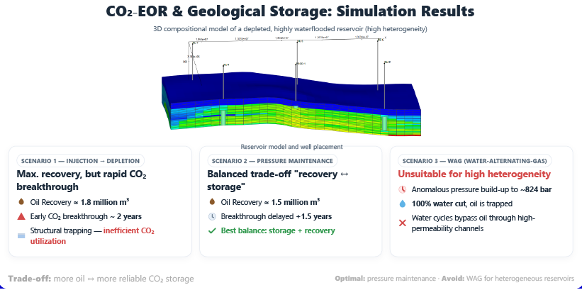 Numerical modeling and comparative analysis of strategies for enhancing oil recovery and geological storage of CO₂ in a depleted oil reservoir
