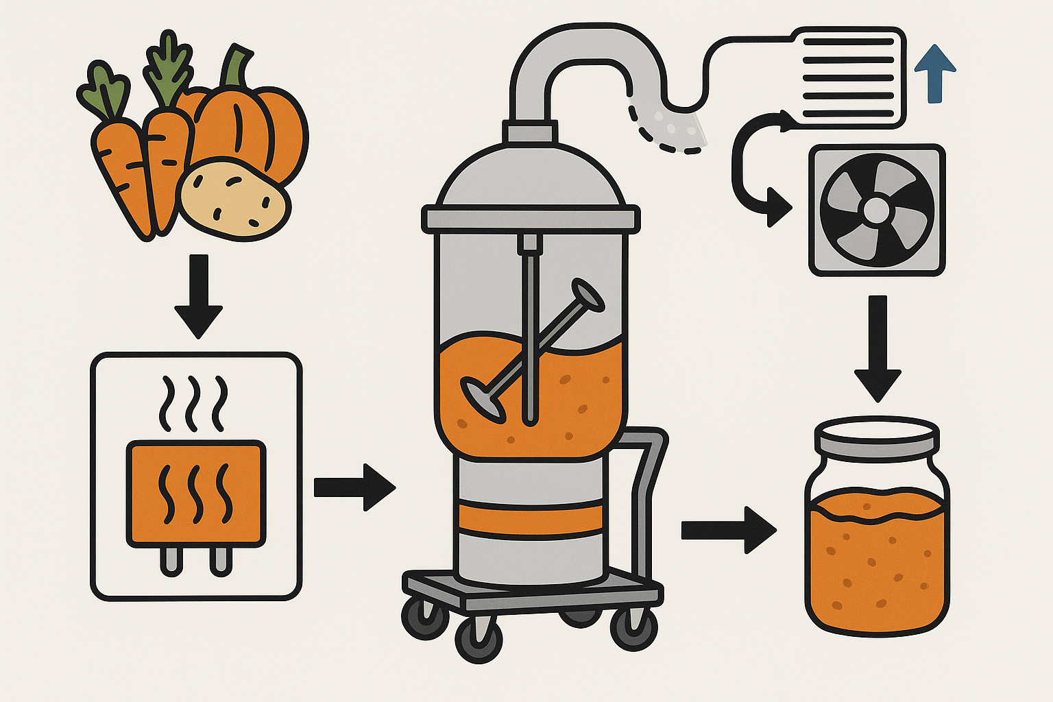 Improvement of a mobile vacuum evaporator for the production of multicomponent vegetable semi-finished products with adjustable thickening for new product formulations