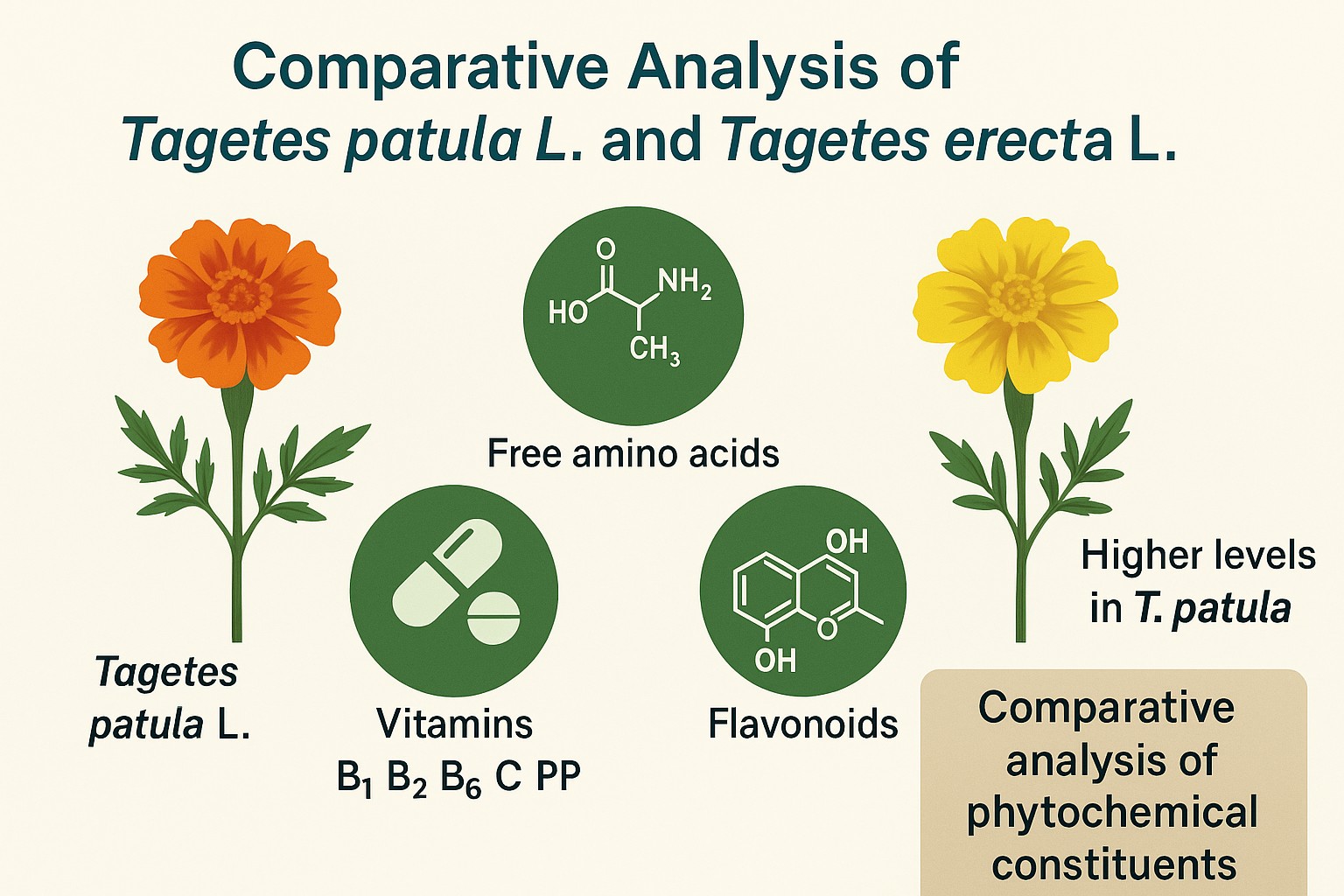Comparative analysis of biologically active compounds in Tagetes patula L. and Tagetes erecta L.