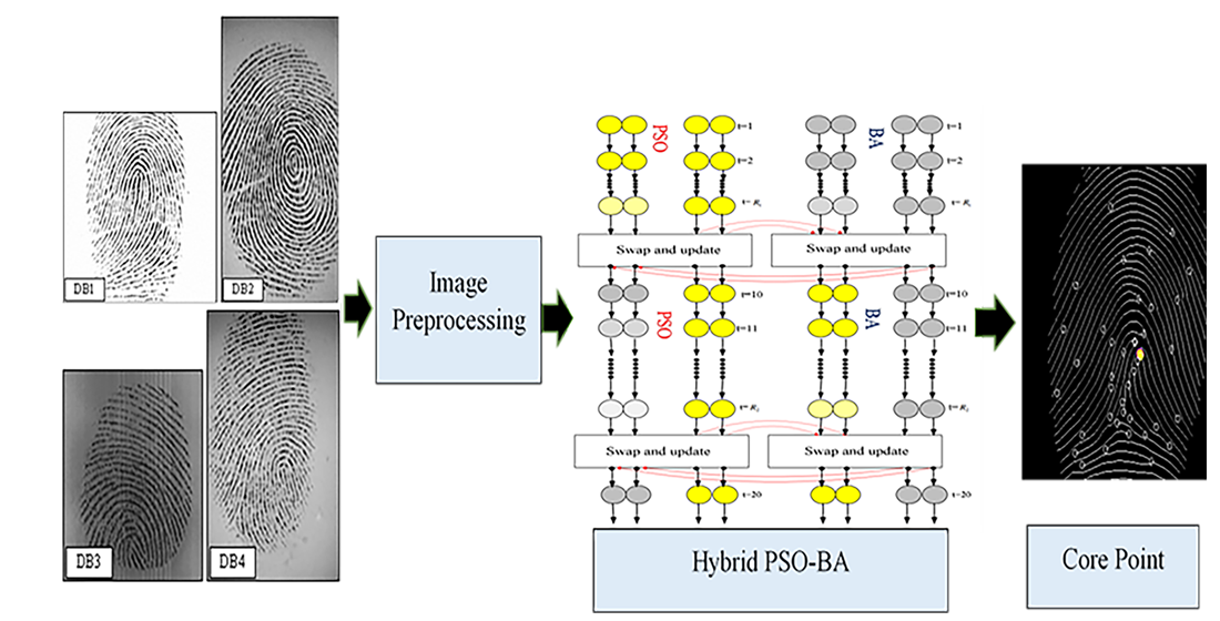 Features extraction of fingerprints based on hybrid particle swarm optimization and bat algorithms