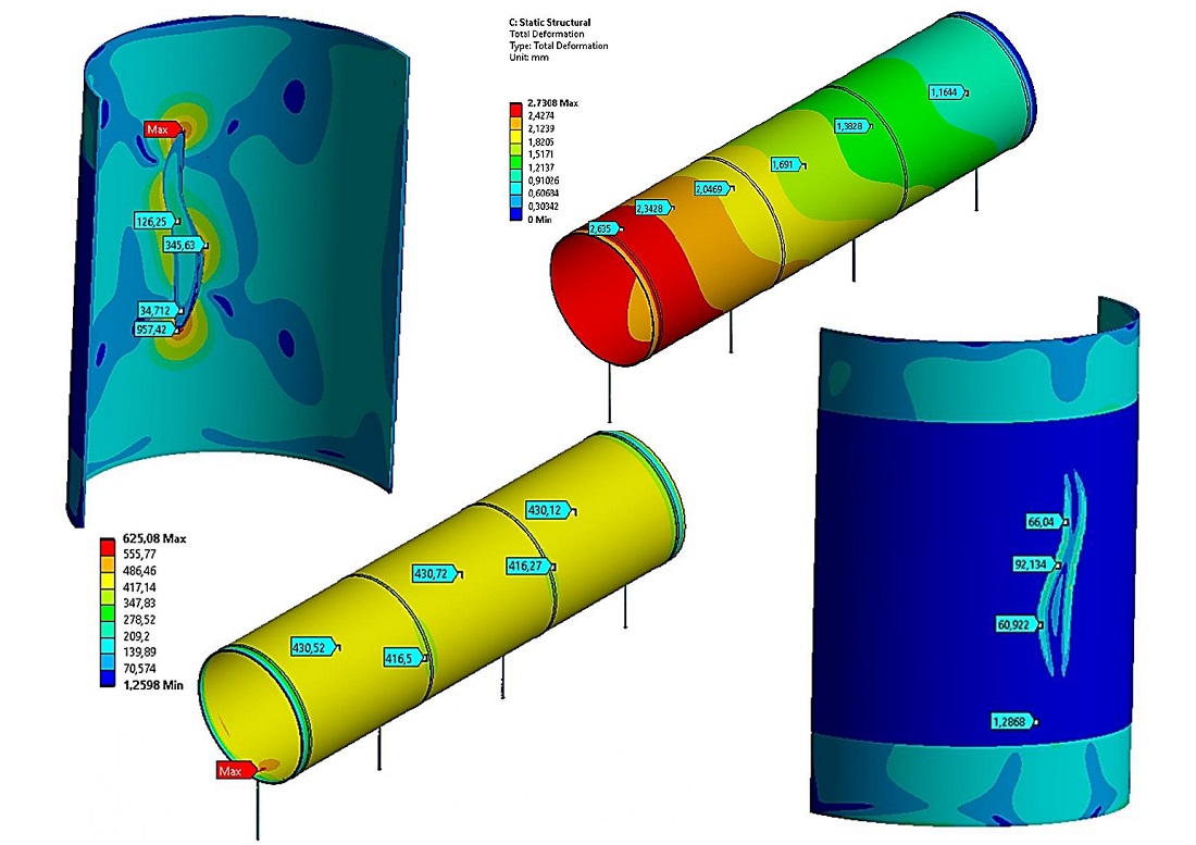 Deformation features of trunk pipelines with composite linings under static loads