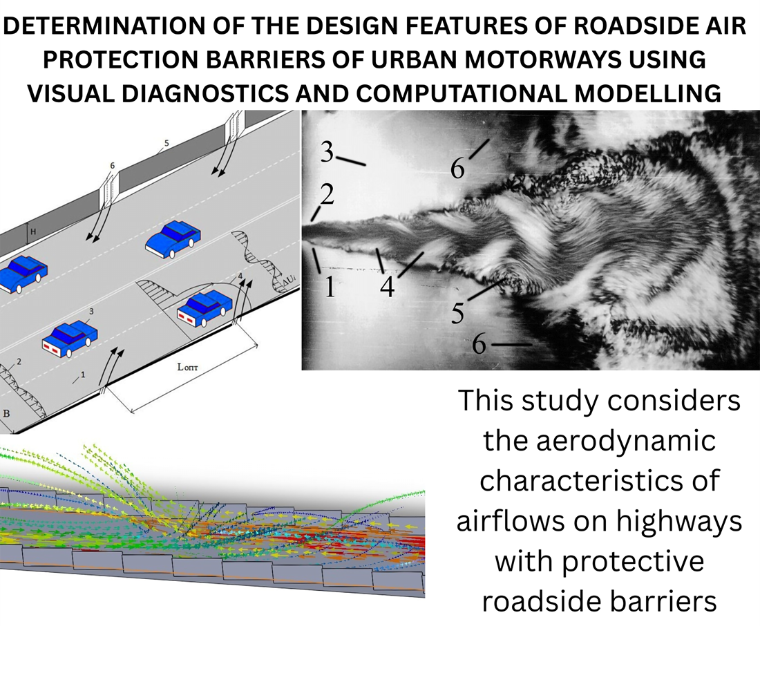Determination of the design features of roadside air protection barriers of urban motorways using visual diagnostics and computational modelling