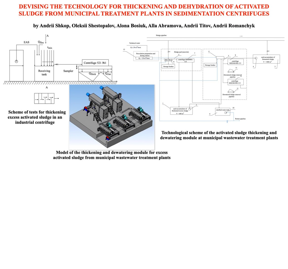 Devising the technology for thickening and dehydration of activated sludge from municipal treatment plants in sedimentation centrifuges