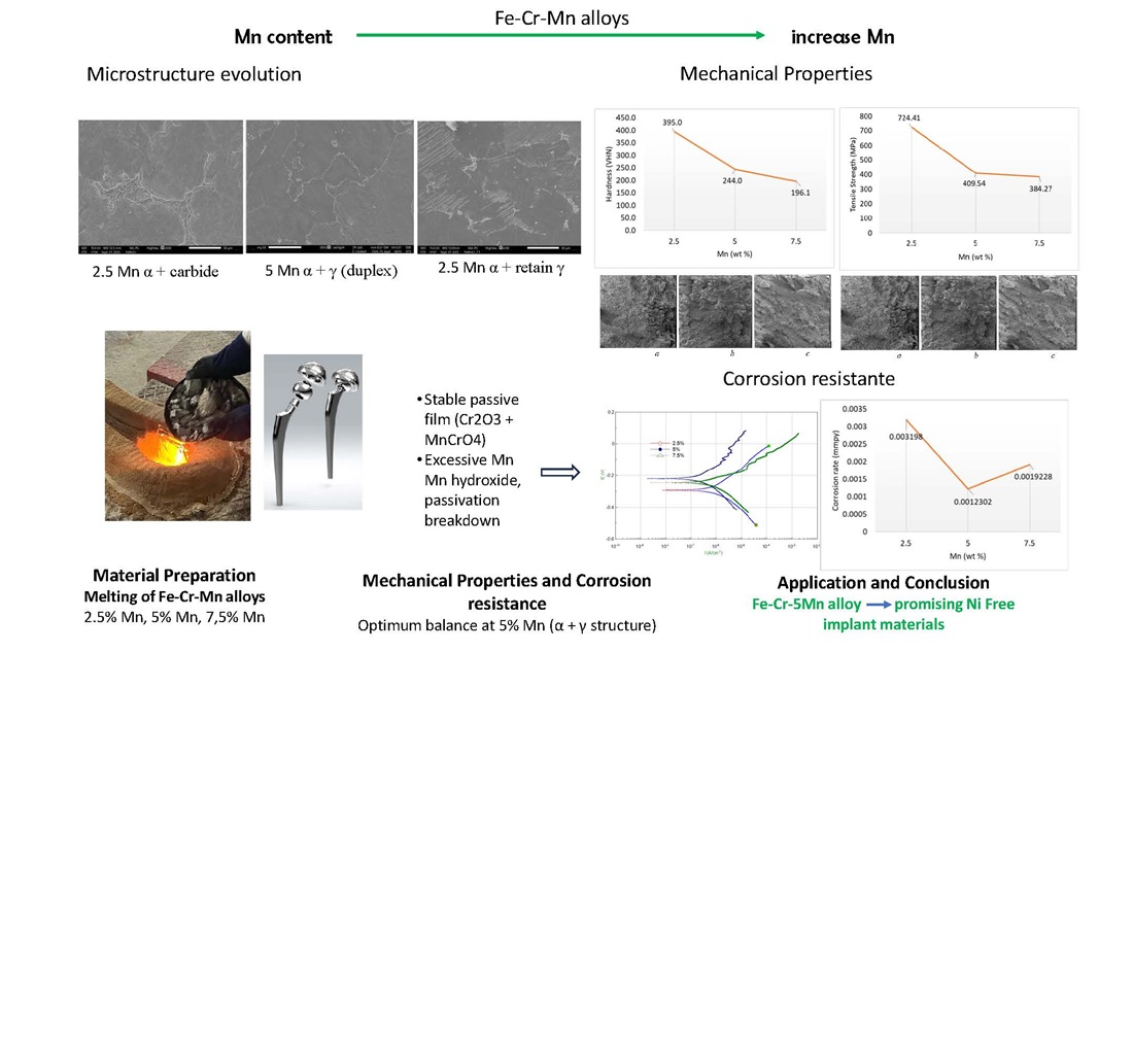 Optimization of Fe-Cr-Mn alloy composition as implant material for mechanical properties and corrosion resistance