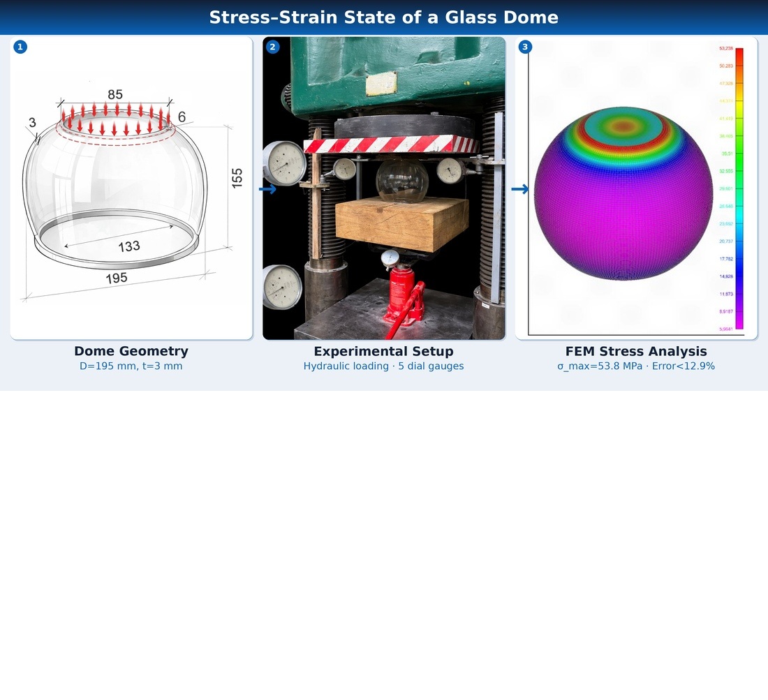 Determining regularities in the stressed-strained state of a glass dome
