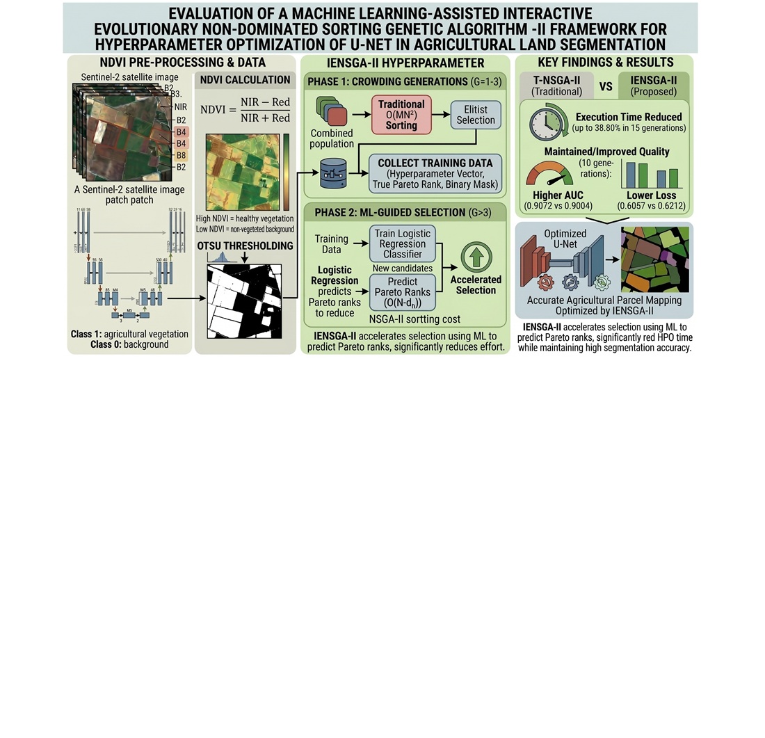 Evaluation of a machine learning-assisted interactive evolutionary non-dominated sorting genetic algorithm -II framework for hyperparameter optimization of U-Net in agricultural land segmentation